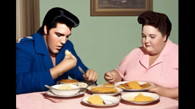 ELVIS AND GLADYS EATING BREAKFAST